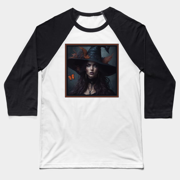 Halloween Beautiful Witch Women Baseball T-Shirt by AqlShop